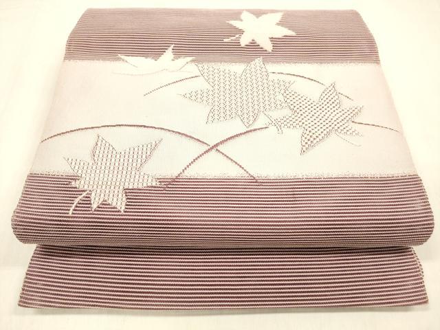 平和屋着物＊夏物 絽綴れ 八寸名古屋帯 刺繍 草葉文 正絹 逸品 DABB3823cm