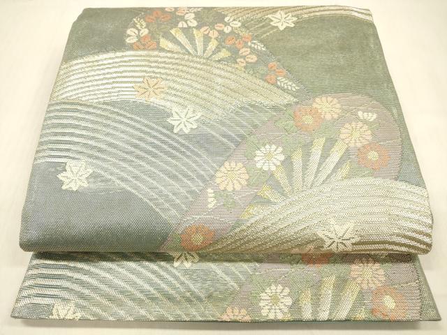 平和屋着物＊夏物 六通柄袋帯 片輪車竜田川 金銀糸 正絹 逸品 DABB3832cm