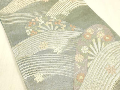 平和屋着物＊夏物 六通柄袋帯 片輪車竜田川 金銀糸 正絹 逸品 DABB3832cm