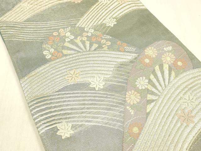 平和屋着物＊夏物 六通柄袋帯 片輪車竜田川 金銀糸 正絹 逸品 DABB3832cm