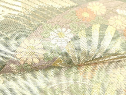 平和屋着物＊夏物 六通柄袋帯 片輪車竜田川 金銀糸 正絹 逸品 DABB3832cm