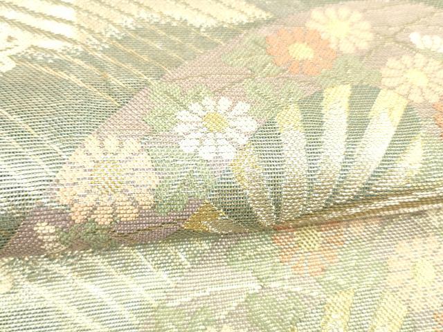 平和屋着物＊夏物 六通柄袋帯 片輪車竜田川 金銀糸 正絹 逸品 DABB3832cm