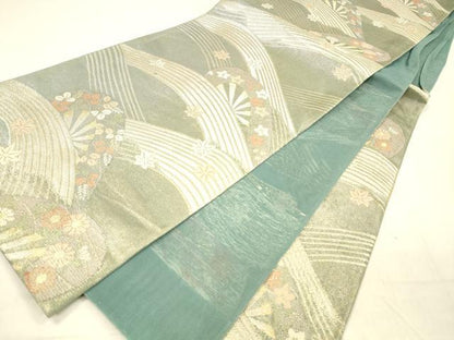 平和屋着物＊夏物 六通柄袋帯 片輪車竜田川 金銀糸 正絹 逸品 DABB3832cm