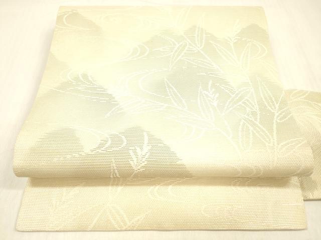 平和屋着物＊夏物 九寸名古屋帯 流水草葉文 銀糸 正絹 逸品 DABB3833cm