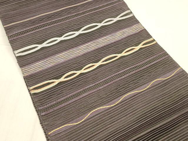 平和屋着物＊夏物 絽綴れ 八寸名古屋帯 よろけ縞 金銀糸 正絹 逸品 DABB3838cm