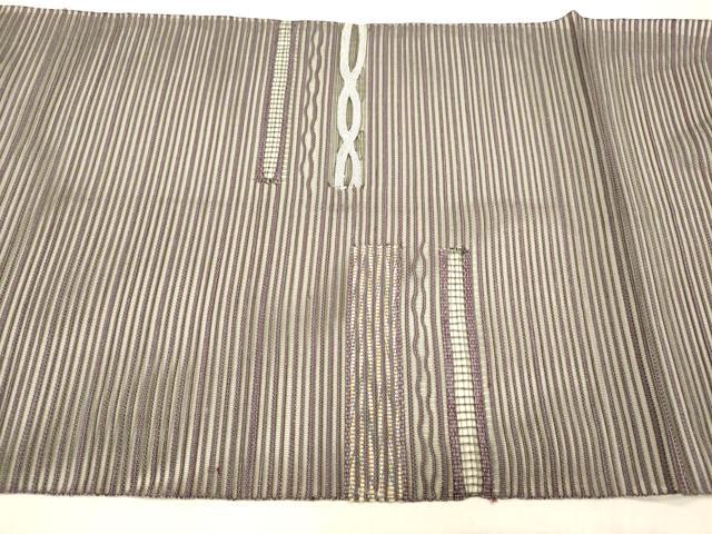 平和屋着物＊夏物 絽綴れ 八寸名古屋帯 よろけ縞 金銀糸 正絹 逸品 DABB3838cm