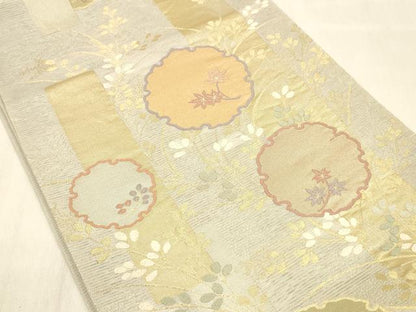 平和屋着物＊夏物 六通柄袋帯 唐織 竜田川 金銀糸 正絹 逸品 DABB3839cm