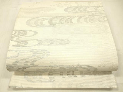 平和屋着物＊夏物 六通柄袋帯 流水草葉文 銀糸 正絹 逸品 DABB3841cm