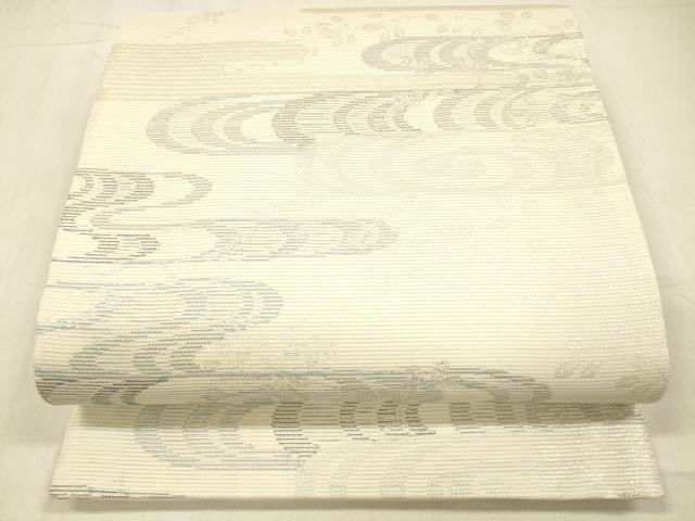 平和屋着物＊夏物 六通柄袋帯 流水草葉文 銀糸 正絹 逸品 DABB3841cm