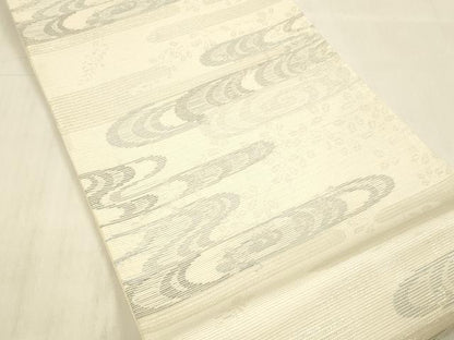 平和屋着物＊夏物 六通柄袋帯 流水草葉文 銀糸 正絹 逸品 DABB3841cm