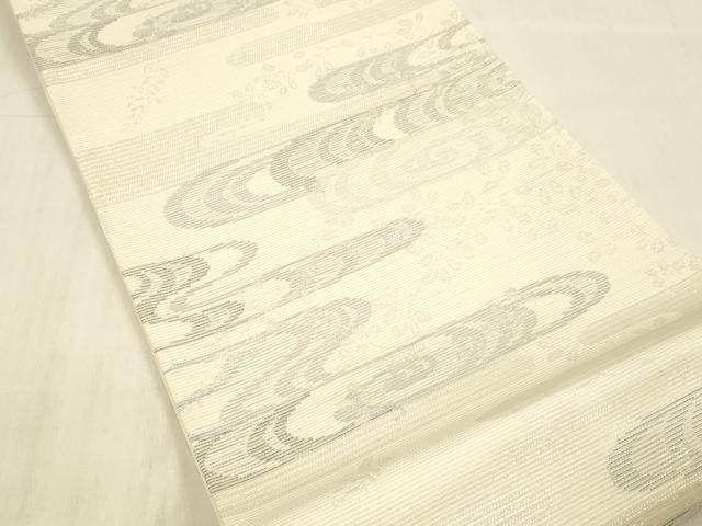 平和屋着物＊夏物 六通柄袋帯 流水草葉文 銀糸 正絹 逸品 DABB3841cm