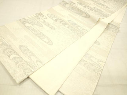 平和屋着物＊夏物 六通柄袋帯 流水草葉文 銀糸 正絹 逸品 DABB3841cm
