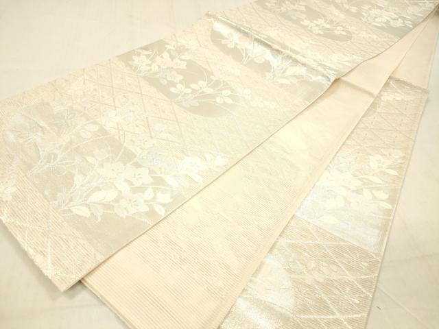 平和屋着物＊夏物　六通柄袋帯　草花文　銀糸　正絹　逸品　DABB3842cm