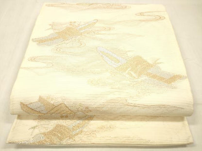 平和屋着物＊夏物 六通柄袋帯 流水舟文 金銀糸 正絹 逸品 DABB3846cm