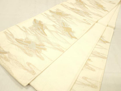 平和屋着物＊夏物 六通柄袋帯 流水舟文 金銀糸 正絹 逸品 DABB3846cm