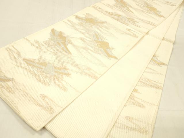 平和屋着物＊夏物 六通柄袋帯 流水舟文 金銀糸 正絹 逸品 DABB3846cm