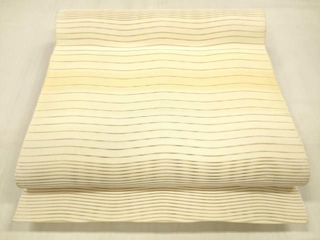 平和屋着物＊夏物 絽綴れ 八寸名古屋帯 よろけ縞 肌色 正絹 逸品 DABB3848cm