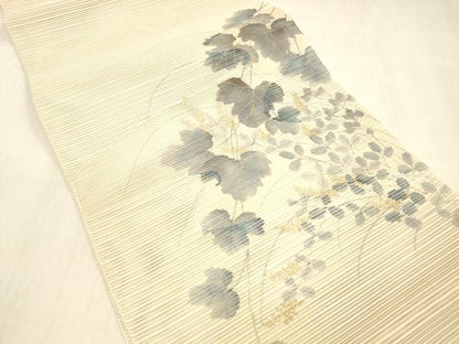 平和屋着物＊夏物 絽綴れ 八寸名古屋帯 作家物 手描き 草葉文 金彩 正絹 逸品 DABB3849cm