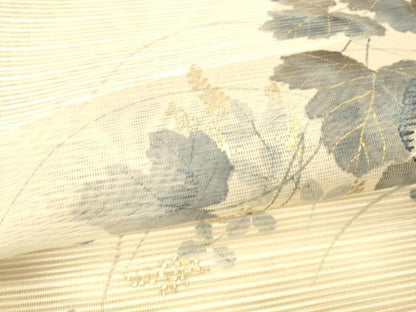 平和屋着物＊夏物 絽綴れ 八寸名古屋帯 作家物 手描き 草葉文 金彩 正絹 逸品 DABB3849cm