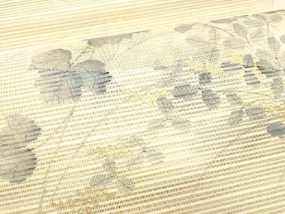 平和屋着物＊夏物 絽綴れ 八寸名古屋帯 作家物 手描き 草葉文 金彩 正絹 逸品 DABB3849cm