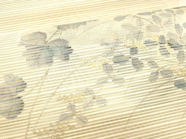 平和屋着物＊夏物 絽綴れ 八寸名古屋帯 作家物 手描き 草葉文 金彩 正絹 逸品 DABB3849cm
