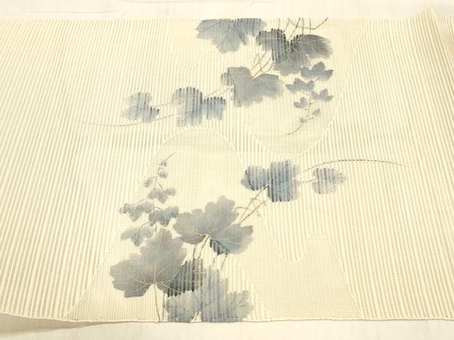 平和屋着物＊夏物 絽綴れ 八寸名古屋帯 作家物 手描き 草葉文 金彩 正絹 逸品 DABB3849cm