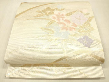 平和屋着物＊夏物 六通柄袋帯 草花文 金糸 正絹 逸品 DABB3851cm