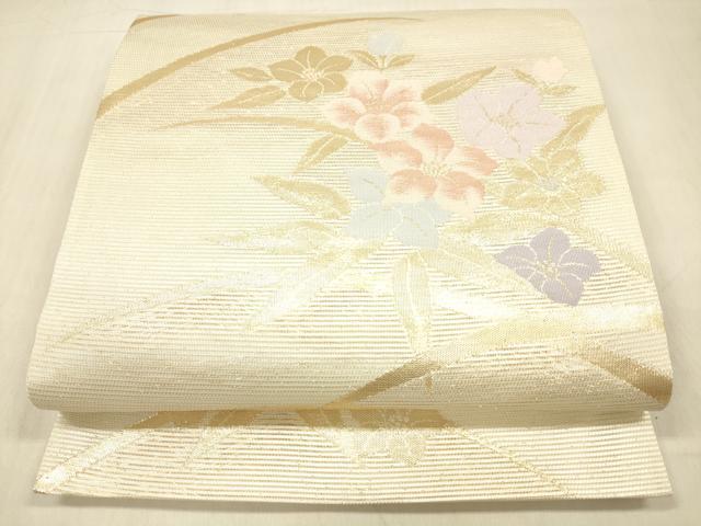 平和屋着物＊夏物 六通柄袋帯 草花文 金糸 正絹 逸品 DABB3851cm