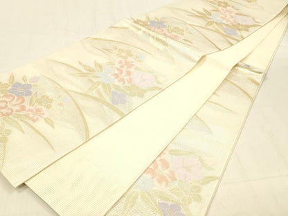 平和屋着物＊夏物 六通柄袋帯 草花文 金糸 正絹 逸品 DABB3851cm