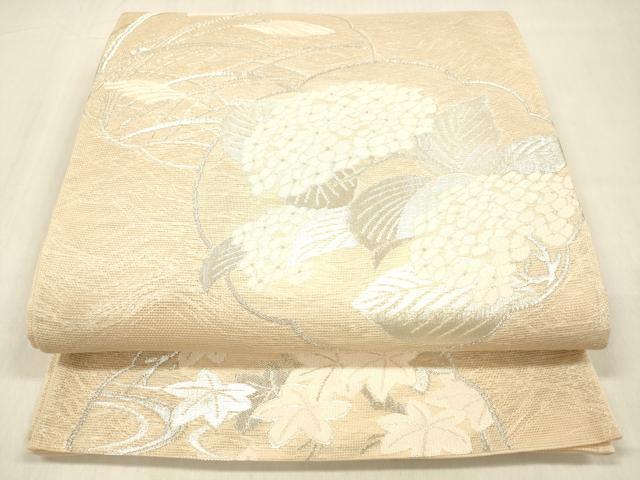 平和屋着物＊夏物 六通柄袋帯 紫陽花 竜田川 銀糸 正絹 逸品 DABB3852cm