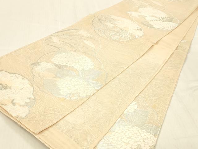 平和屋着物＊夏物 六通柄袋帯 紫陽花 竜田川 銀糸 正絹 逸品 DABB3852cm