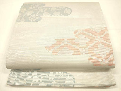 平和屋着物＊夏物　六通柄袋帯　白樺　銀糸　正絹　逸品　DABB3854cm