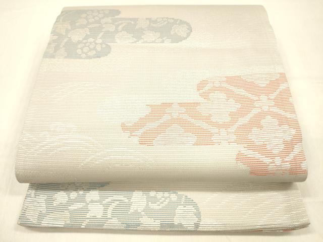 平和屋着物＊夏物　六通柄袋帯　白樺　銀糸　正絹　逸品　DABB3854cm