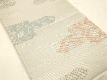 平和屋着物＊夏物　六通柄袋帯　白樺　銀糸　正絹　逸品　DABB3854cm