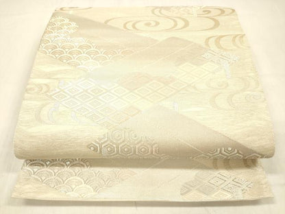 平和屋着物＊夏物 六通柄袋帯 薫風 流水吉祥文 銀糸 正絹 逸品 DABB3856cm