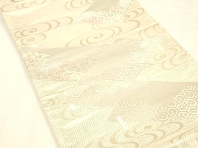平和屋着物＊夏物 六通柄袋帯 薫風 流水吉祥文 銀糸 正絹 逸品 DABB3856cm
