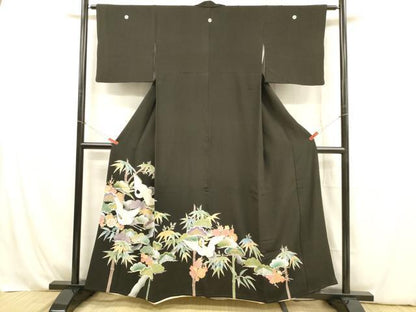 平和屋着物■豪華黒留袖　飛鶴文　松竹梅　金彩　正絹　逸品　DABB3871cm