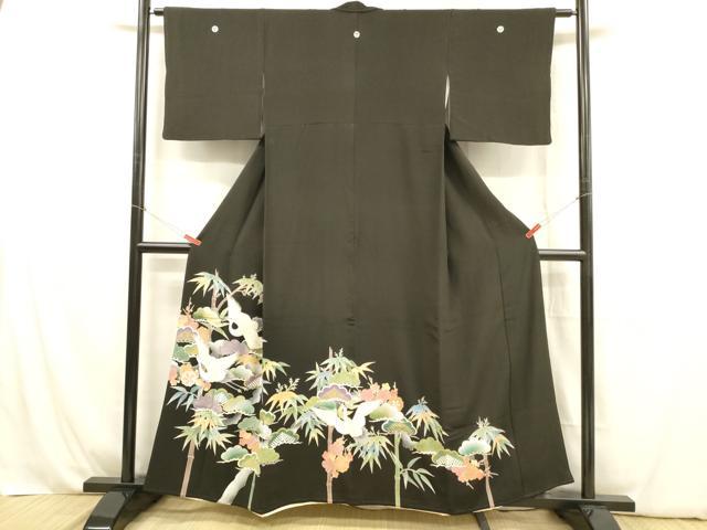 平和屋着物■豪華黒留袖　飛鶴文　松竹梅　金彩　正絹　逸品　DABB3871cm