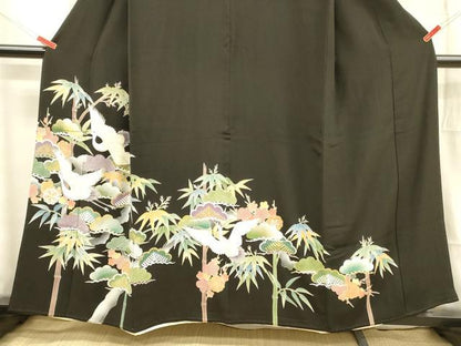 平和屋着物■豪華黒留袖　飛鶴文　松竹梅　金彩　正絹　逸品　DABB3871cm