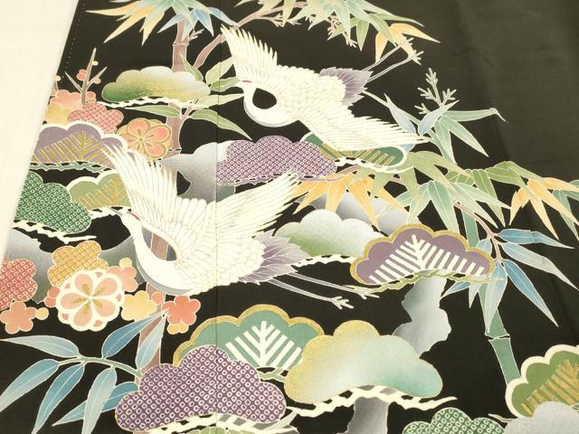 平和屋着物■豪華黒留袖　飛鶴文　松竹梅　金彩　正絹　逸品　DABB3871cm