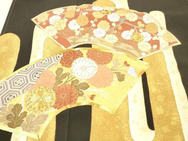 平和屋着物■豪華黒留袖　駒刺繍　地紙草花文　金彩　正絹　逸品　DABB3874cm