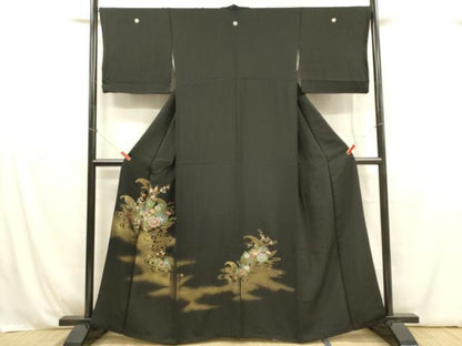 平和屋着物■豪華黒留袖　寿光織　流水花舟文　金銀彩　やまと誂製　正絹　逸品　DABB3879cm