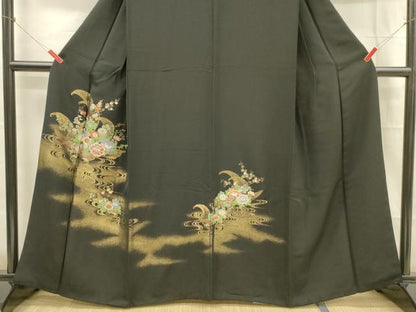 平和屋着物■豪華黒留袖　寿光織　流水花舟文　金銀彩　やまと誂製　正絹　逸品　DABB3879cm