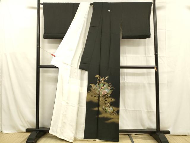 平和屋着物■豪華黒留袖　寿光織　流水花舟文　金銀彩　やまと誂製　正絹　逸品　DABB3879cm