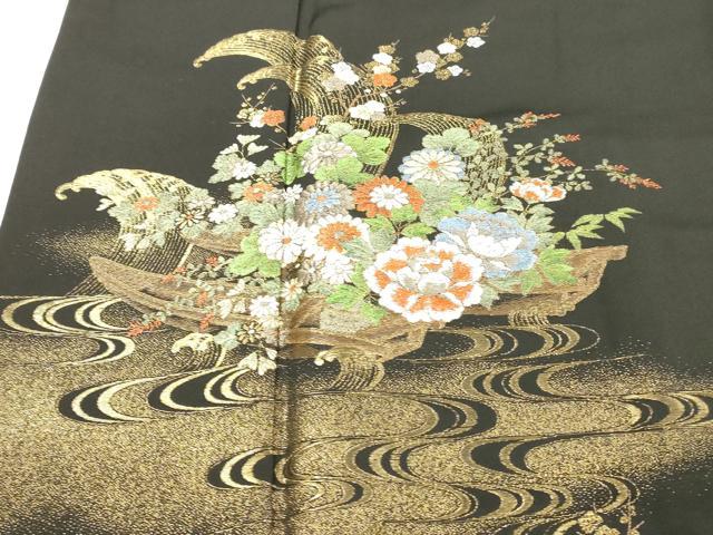 平和屋着物■豪華黒留袖　寿光織　流水花舟文　金銀彩　やまと誂製　正絹　逸品　DABB3879cm