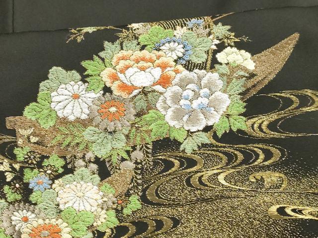 平和屋着物■豪華黒留袖　寿光織　流水花舟文　金銀彩　やまと誂製　正絹　逸品　DABB3879cm