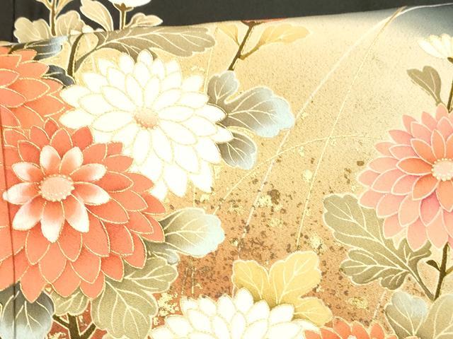 平和屋着物■豪華黒留袖　作家物　流水草花文　暈し染め　金彩　正絹　逸品　DABB3882cm