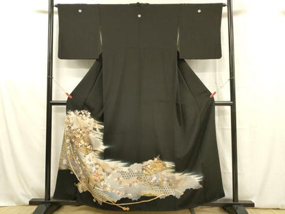 平和屋着物■豪華黒留袖　宝尽くし飛鶴文箱枝花文　暈し染め　金彩　正絹　逸品　DABB3888cm