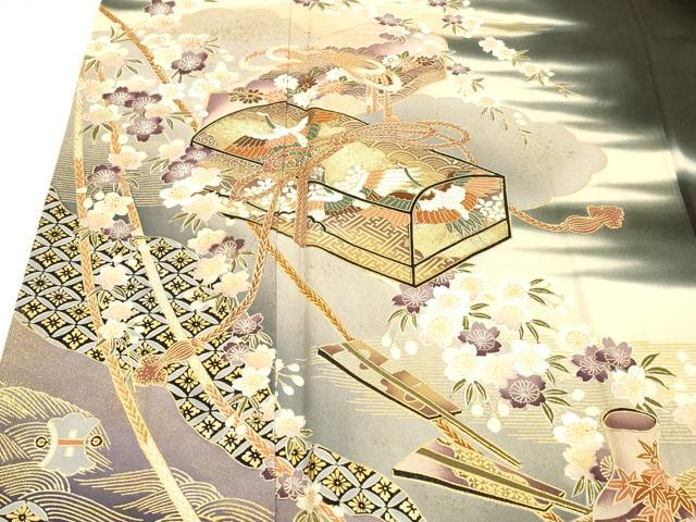 平和屋着物■豪華黒留袖　宝尽くし飛鶴文箱枝花文　暈し染め　金彩　正絹　逸品　DABB3888cm