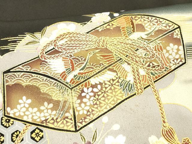 平和屋着物■豪華黒留袖　宝尽くし飛鶴文箱枝花文　暈し染め　金彩　正絹　逸品　DABB3888cm